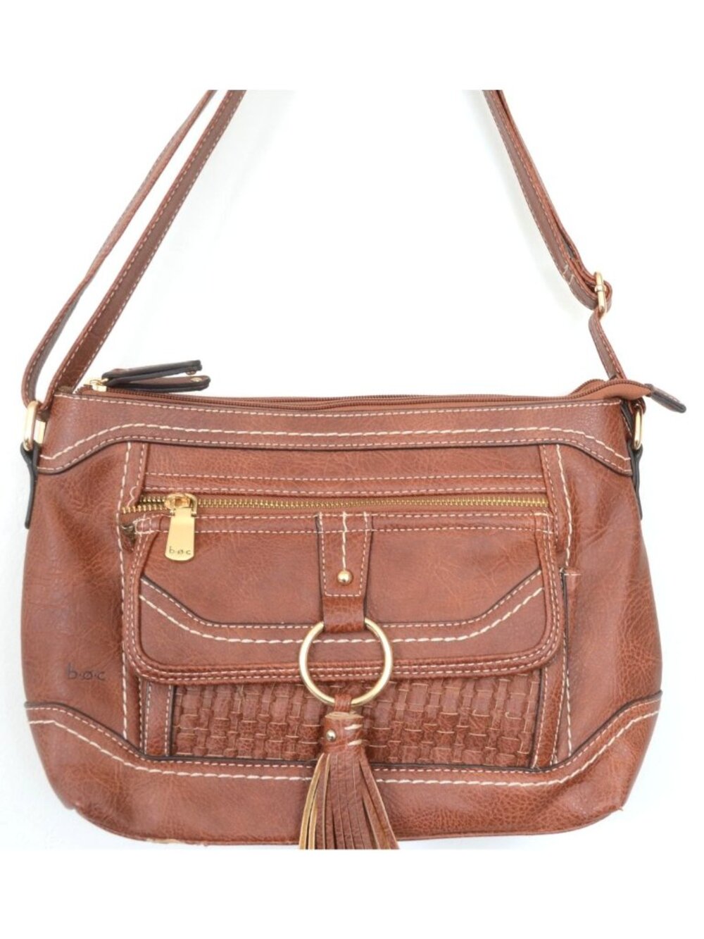 BOC Saddle Brown Vegan Leather Crossbody Handbag Western Boho Bag Purse